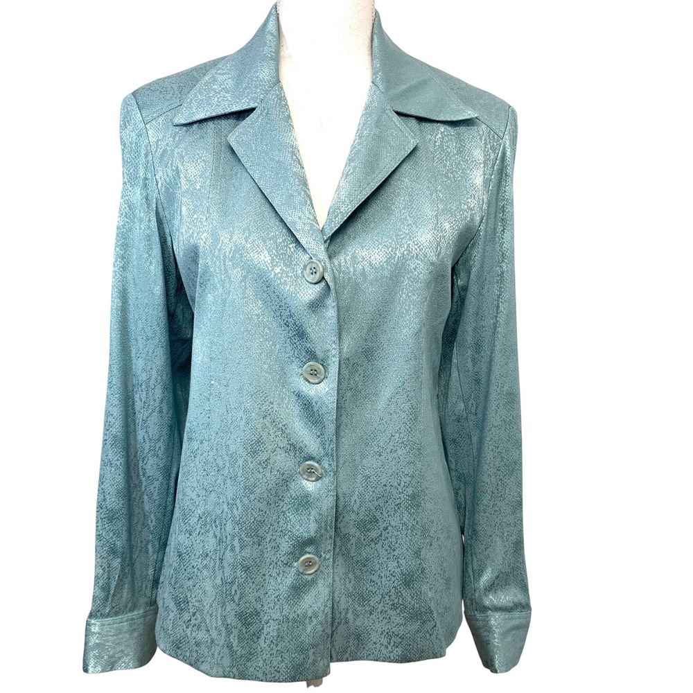 Ben Elle New York Teal Metallic Snakeskin Blazer Jacket Womens Size 6 USA Made